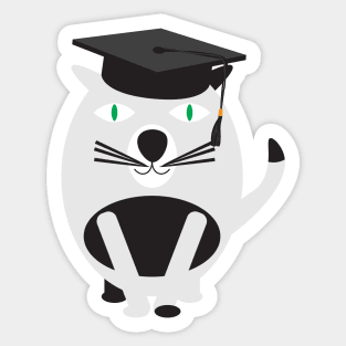 Black White Cat with Graduation Hat Sticker